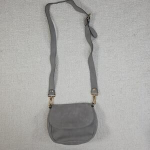 Kelly Tooke Crossbody Shoulder Bag Gray Gold Nubuck Leather Purse